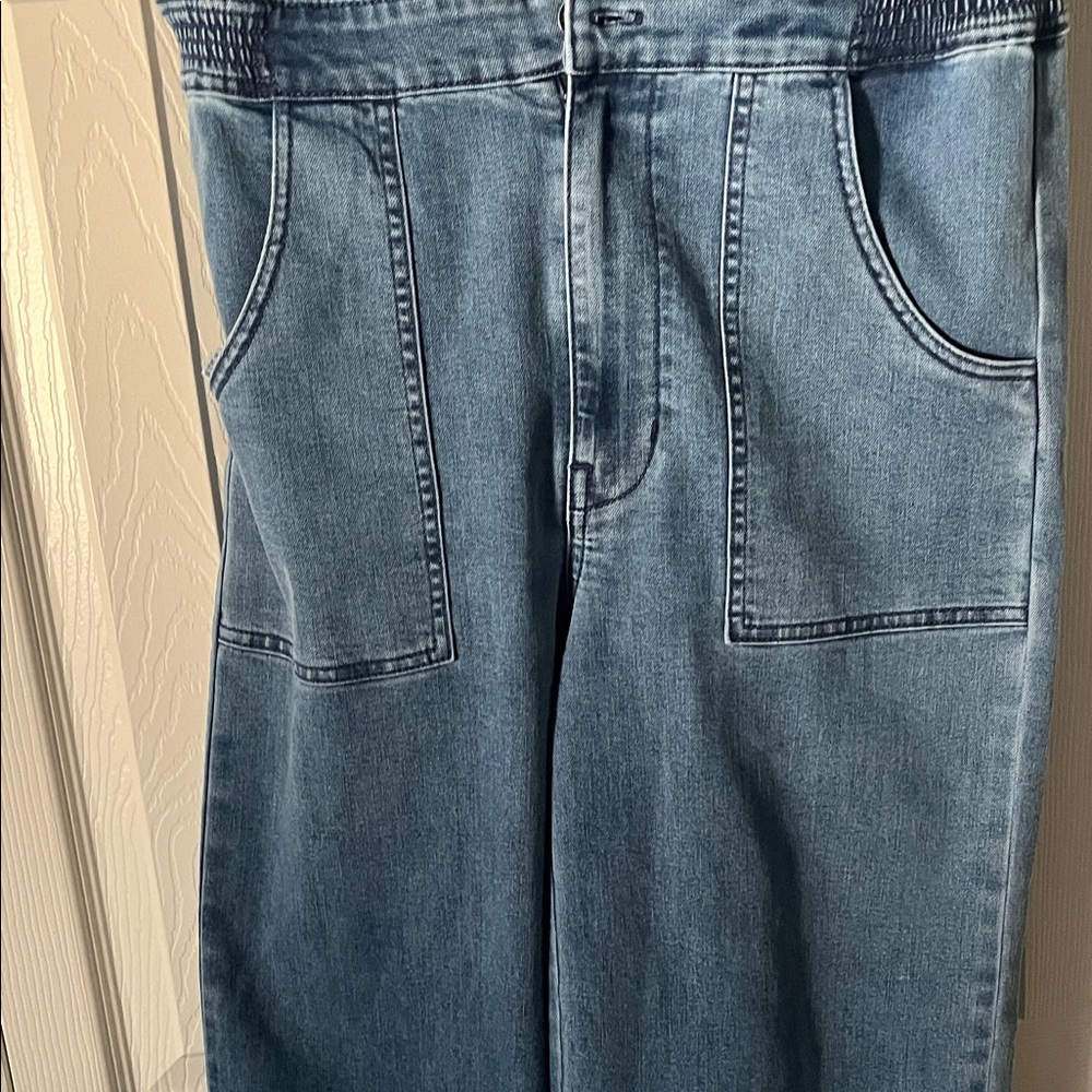 KanCan Medium Blue Denim Overalls with Front Patch Pockets